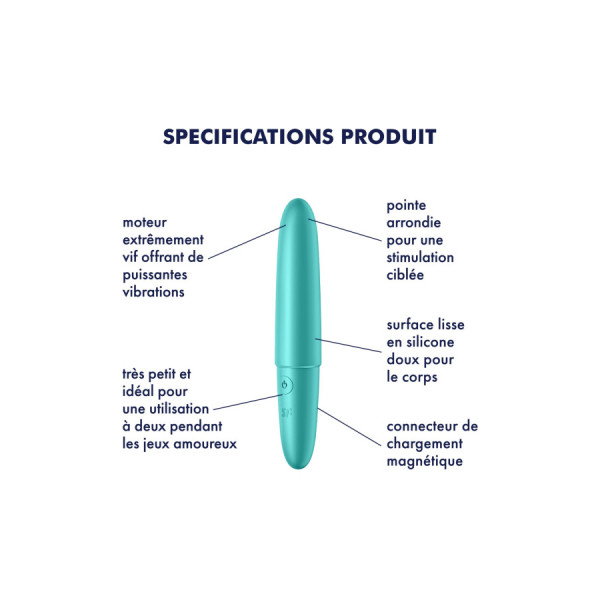 Vibromasseur turquoise USB Ultra Power Bullet 6 Satisfyer 